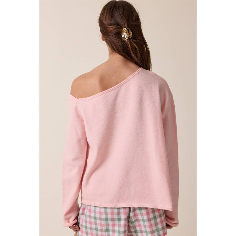 One Shoulder Sweater - Pink