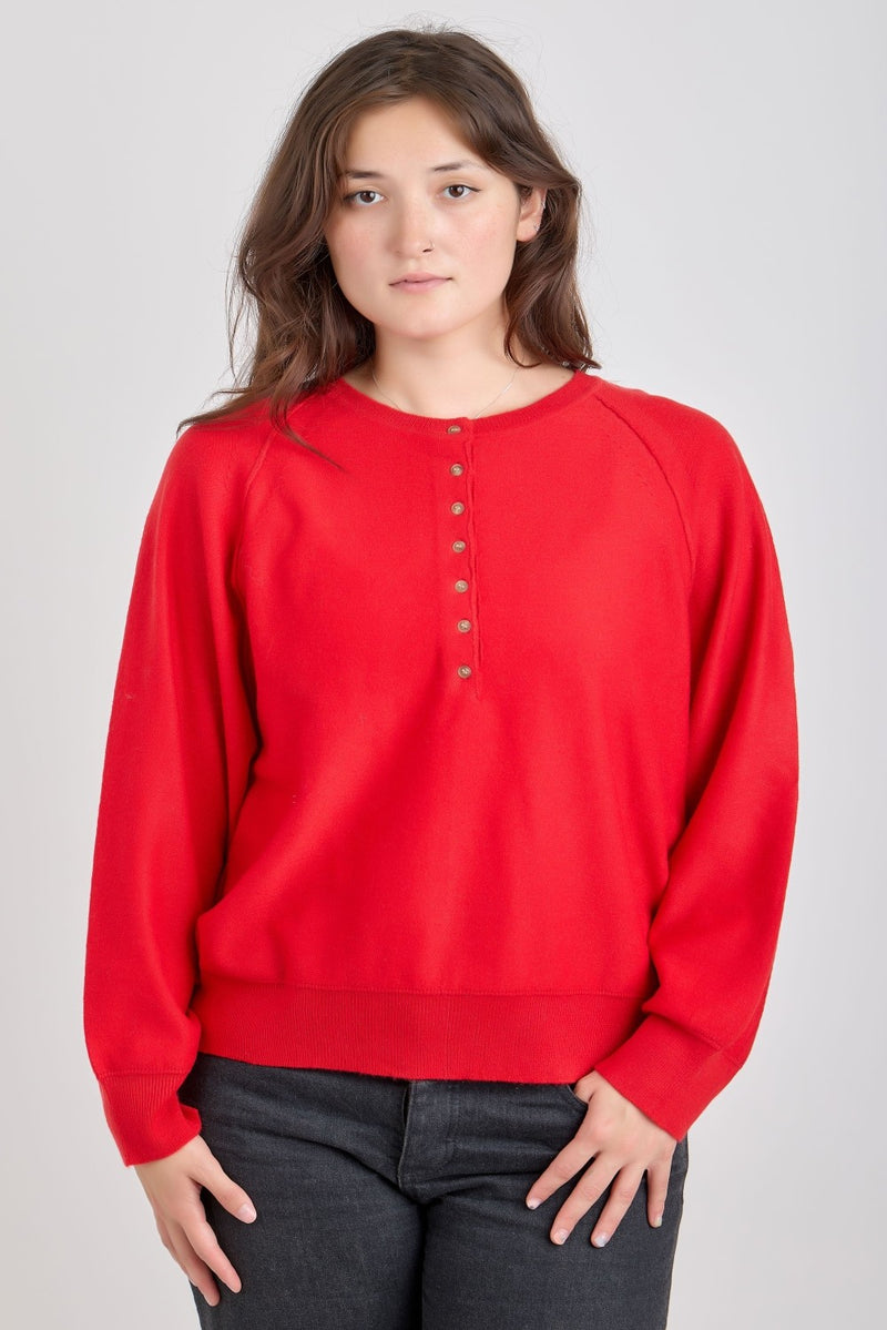 Half Button Up Sweater - Red