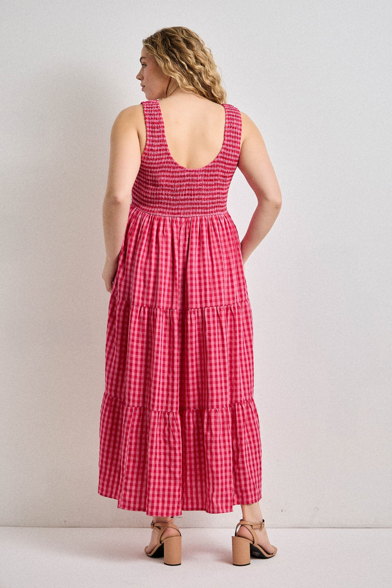 Gingham Maxi Dress - Fuchsia