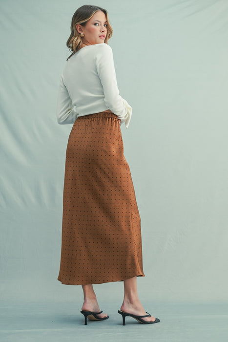 Polka Dot Satin Midi Skirt - Chocolate & Black