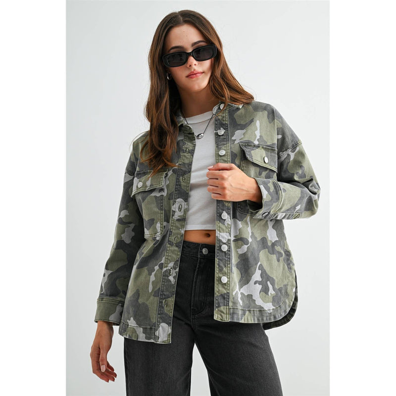 Mica Denim • Camouflage Shacket - Fuscous Gray