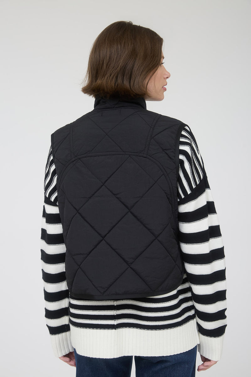 Snap Button Quilted Puffer Vest Black