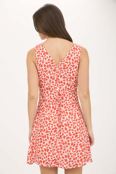 Leaf Pattern Mini Dress - Red & Orange