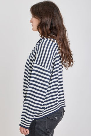 Striped Zip up Hoodie - Navy & Ivory (Curvy)