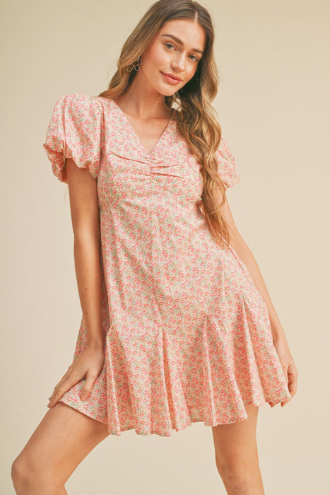 Floral Mini Dress - Pink Coral