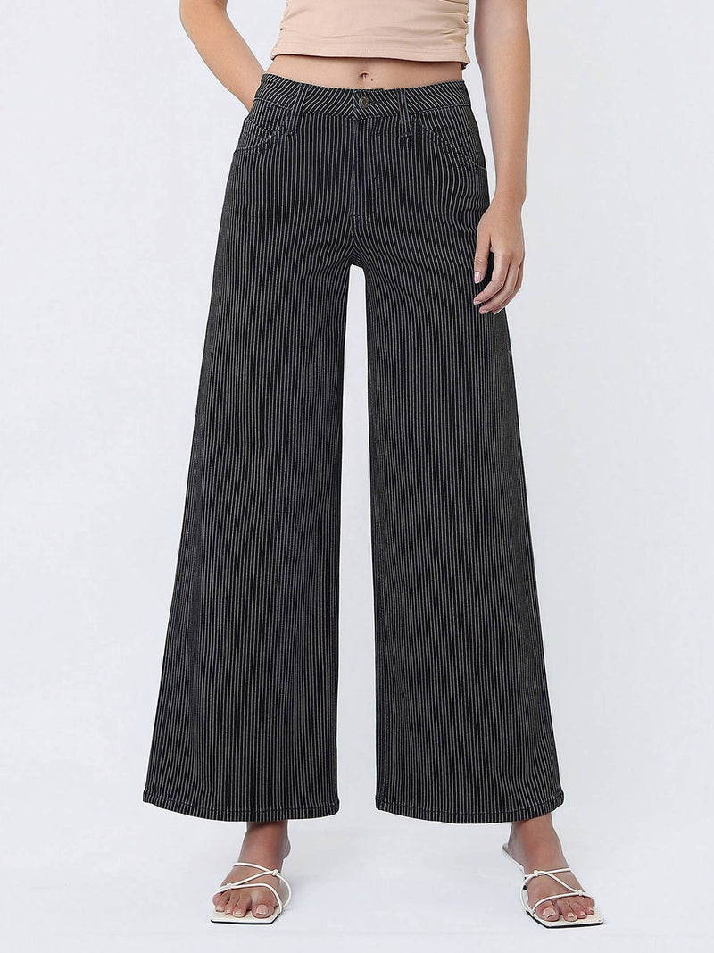 High Rise Wide Leg Jeans - Striped