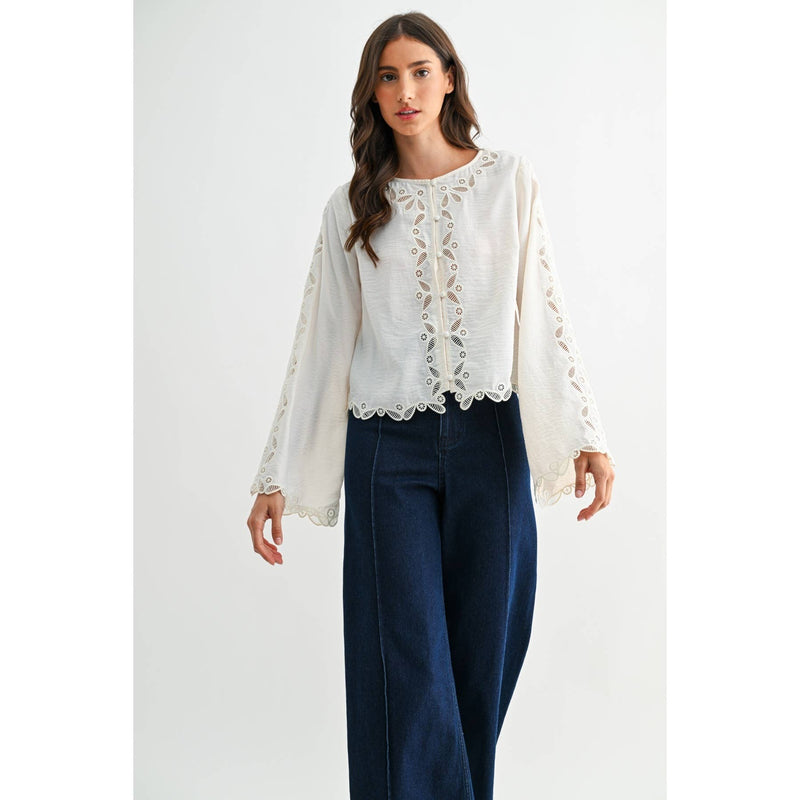 Scalloped Embroidered Blouse - Ivory