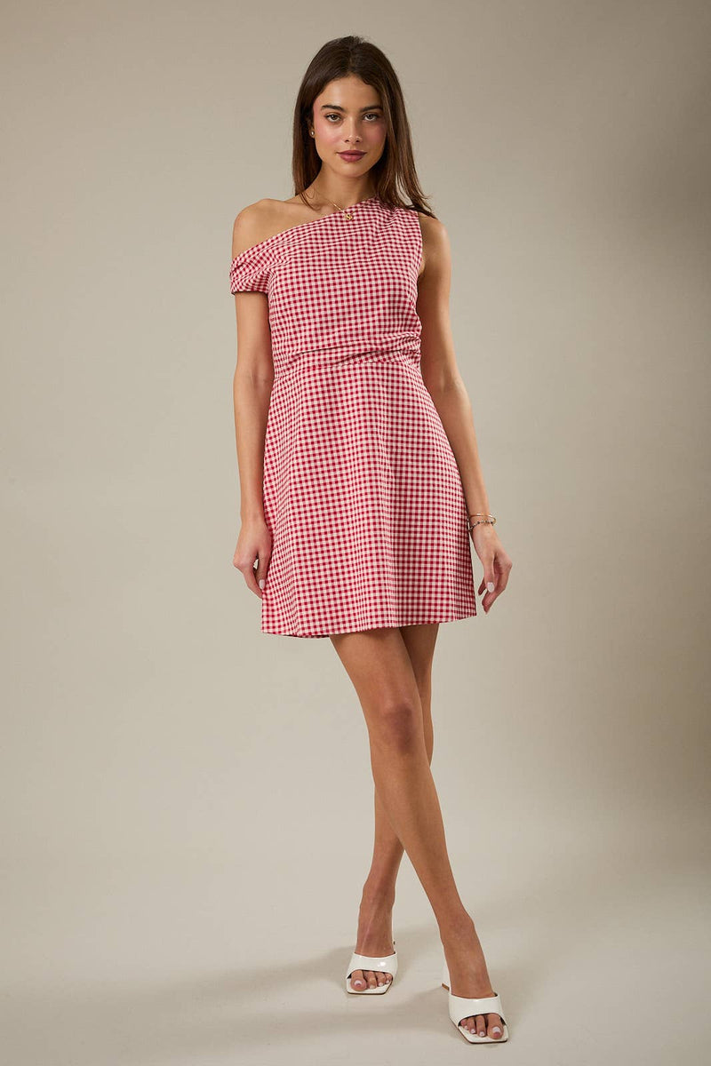 Gingham Mini Dress - Cream & Red