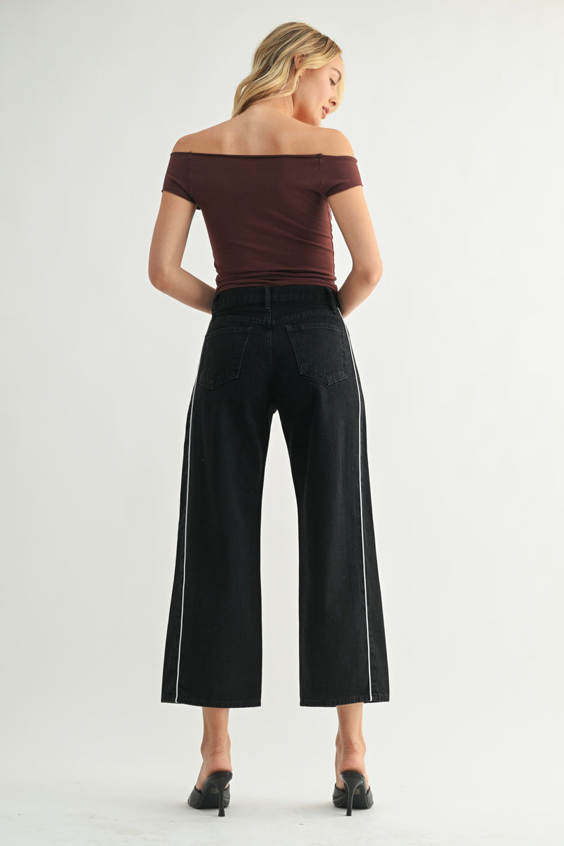 Just Black Denim • Barrel Jean Twist with Piping - Black