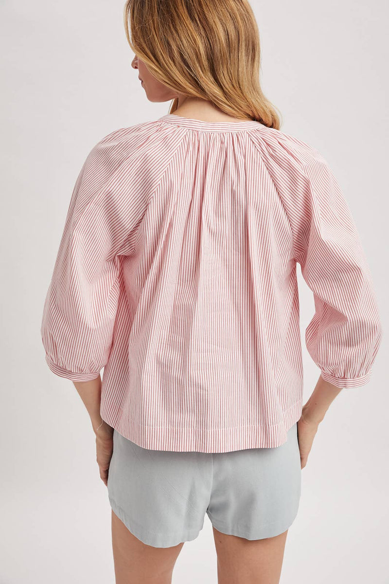 Striped Button Up Blouse - Cherry & Off White