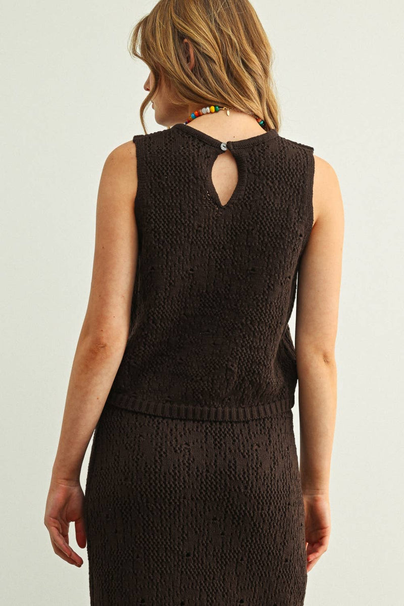 Knit Crop Tank Top - Brown
