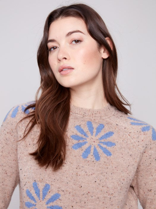 Neps Yarn Raglan Mock Neck Sweater - Nutmeg