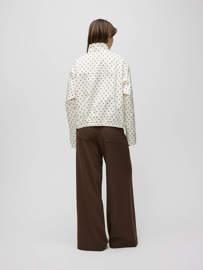 The Sienna Jacket | Polka Dot Turtleneck Bomber Jacket - Cream & Brown