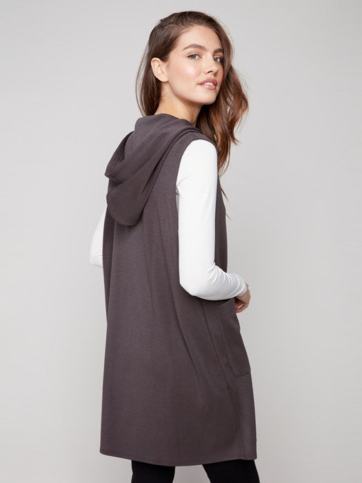 Soft Scuba Zip Front Vest W/ Hood - Mocha