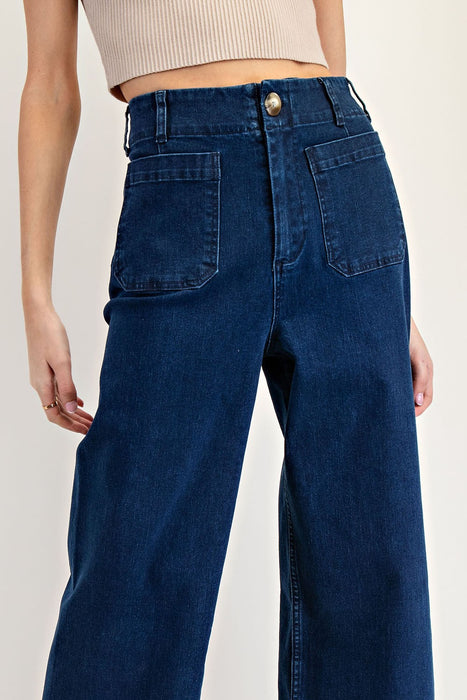 Denim Straight Leg Front Pocket Pants - Dark
