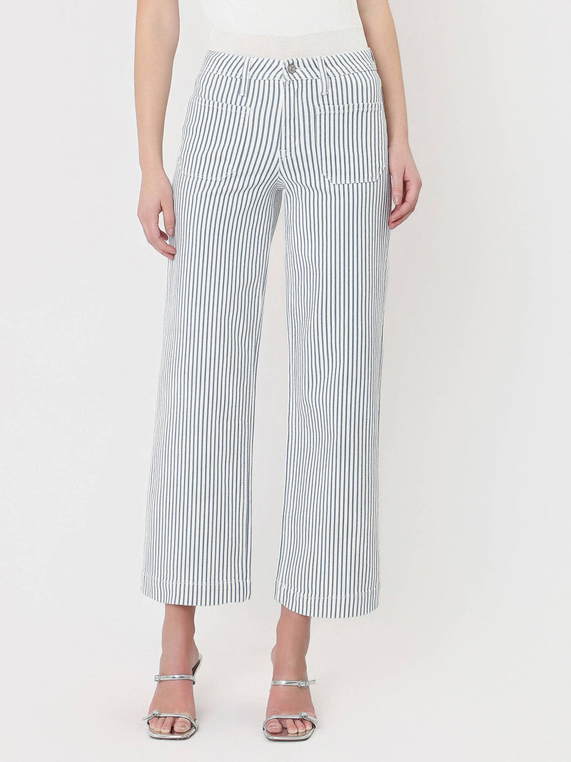 Lovervet • High-Rise Patch Pocket Wide Leg Jeans - Stripe