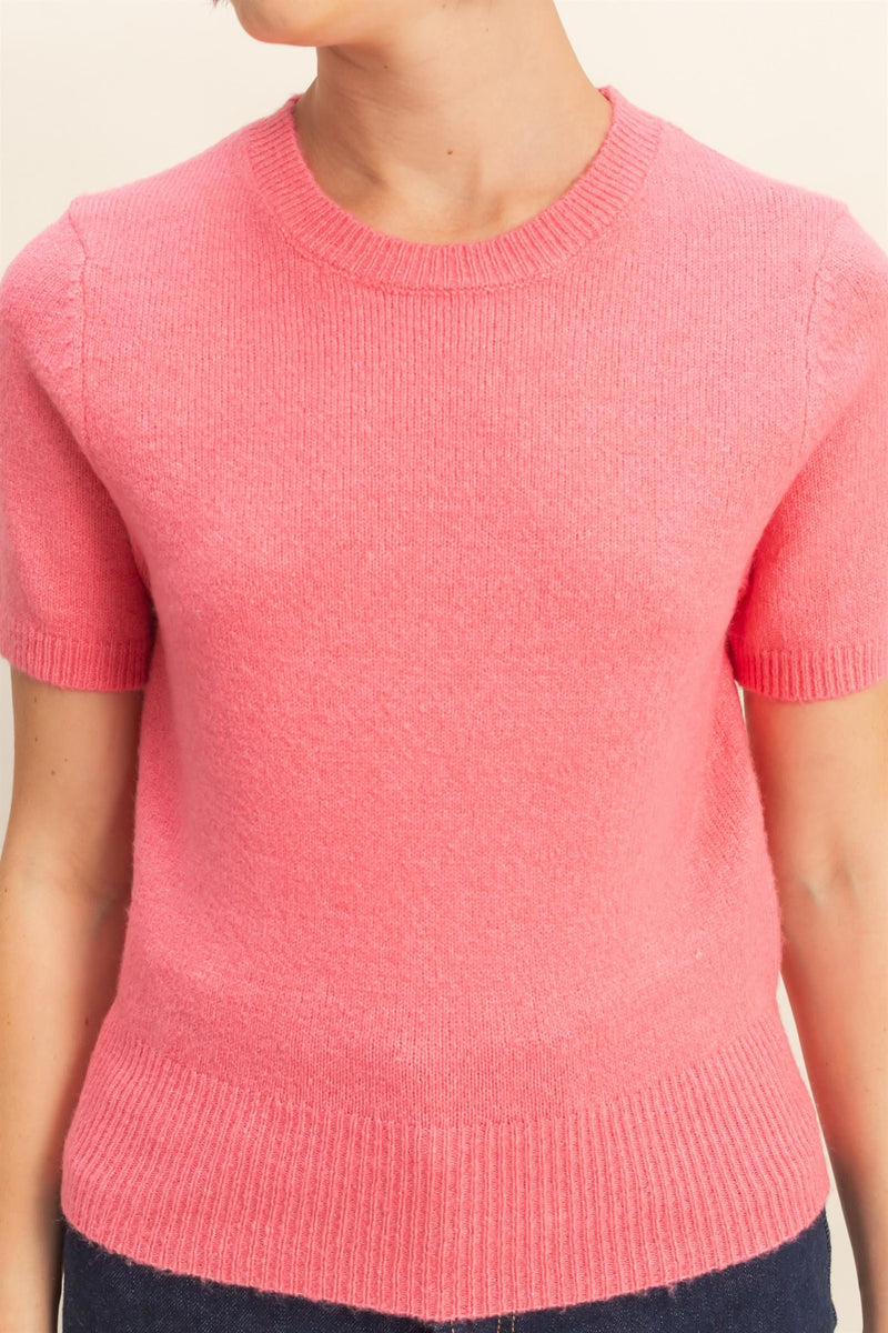 Short Sleeve Sweater - Taffy Pink