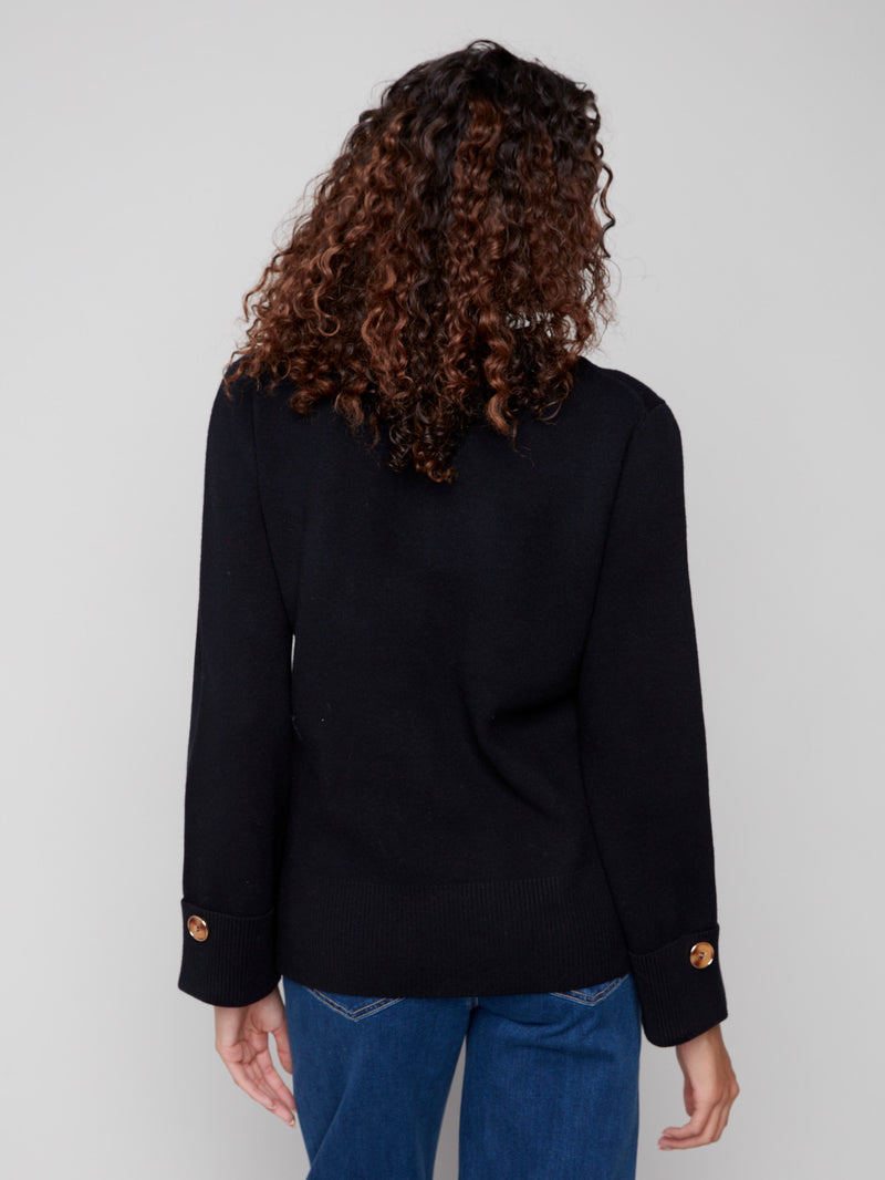 Solid V Neck Sweater - Black