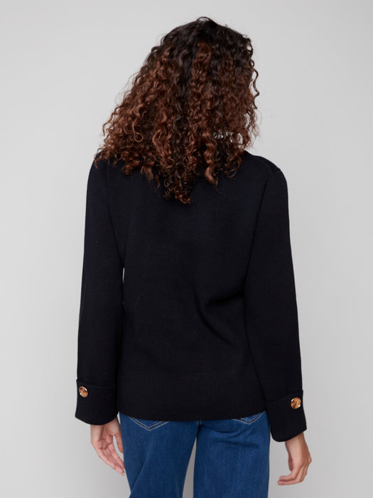 Solid V Neck Sweater - Black