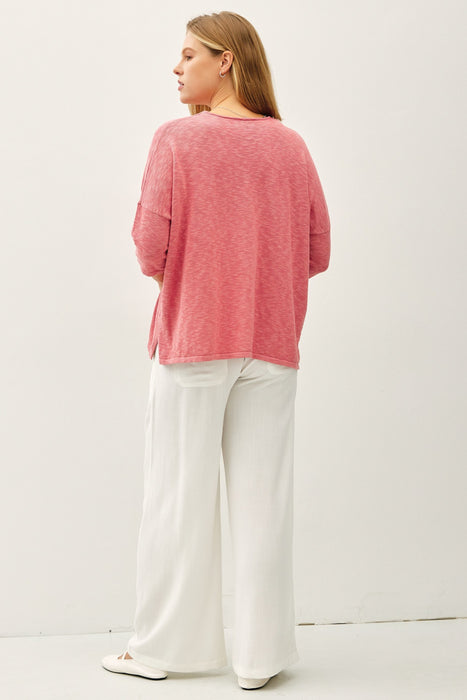 Cotton Slub V Neck Tee - Dusty Coral