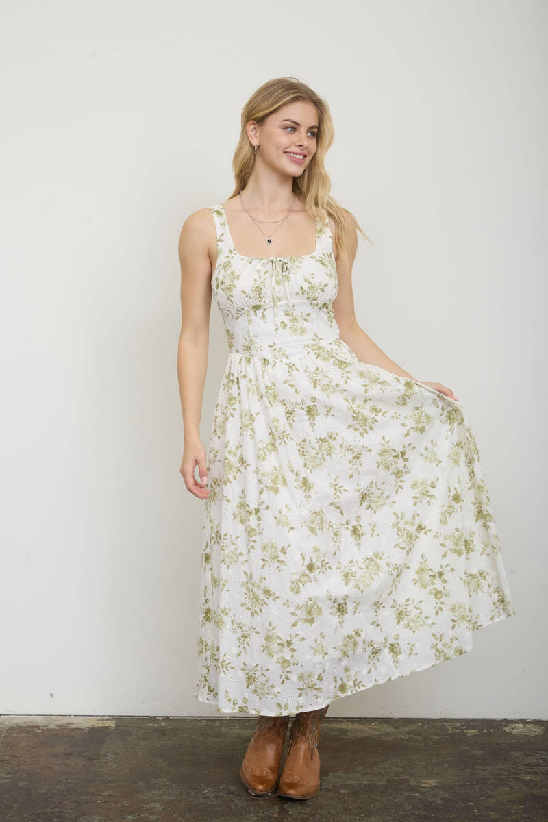 Floral Midi Dress - Olive