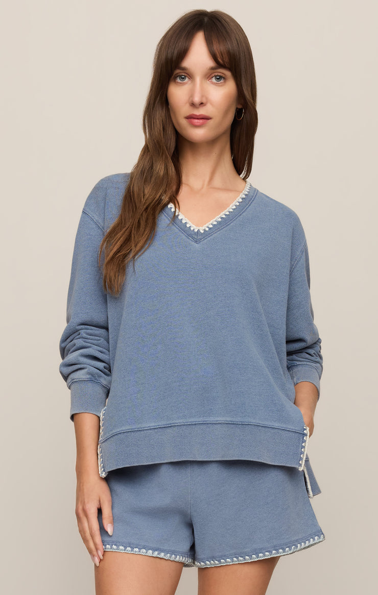 Z Supply • Cam Knit Denim Whipstitch Top - Santorini Indigo