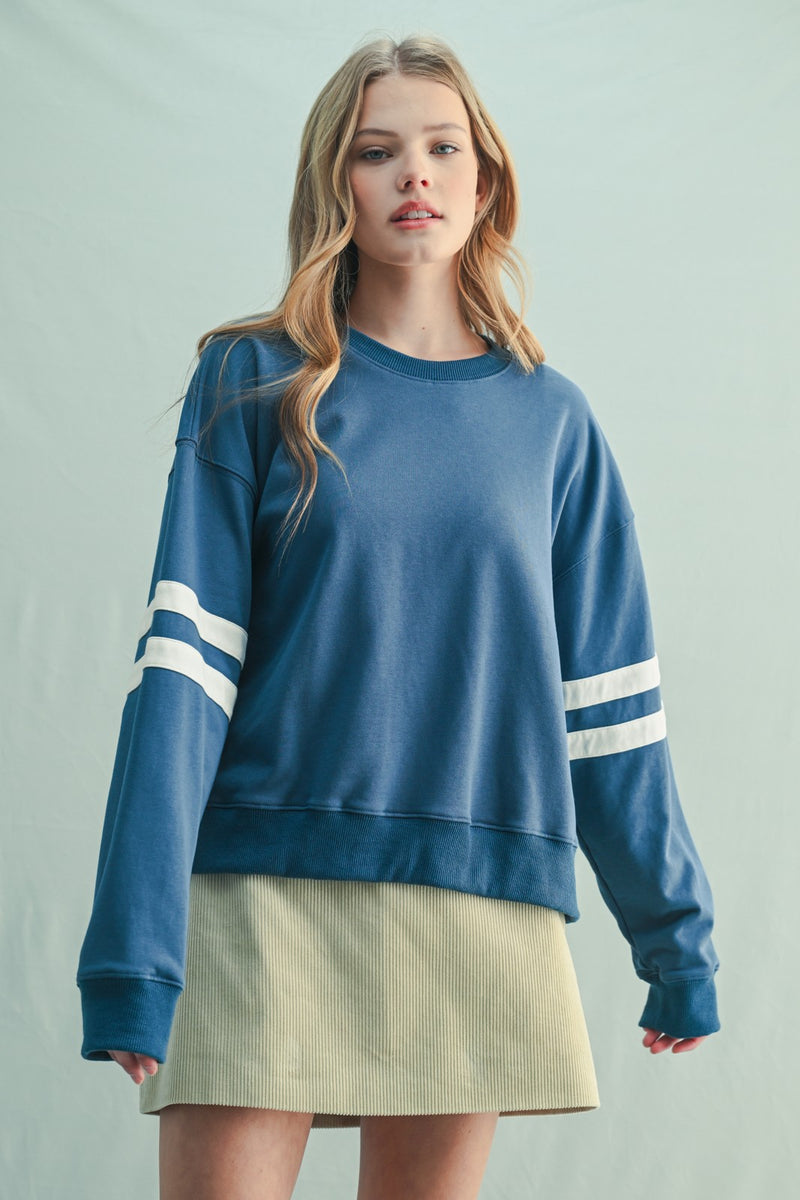 Varsity Striped Pullover - Navy