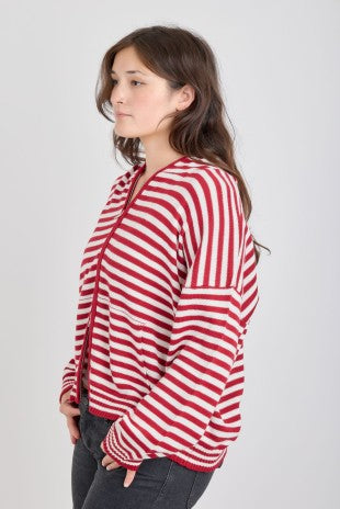 Striped Zip-Up Hoodie - Red & Ivory (Curvy)