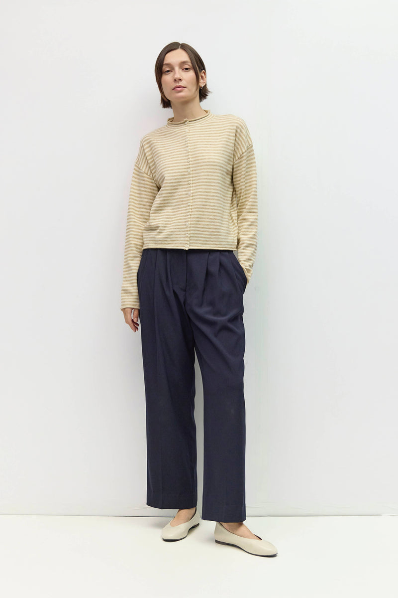 The Elisa Cardigan | Striped Button-Down Cardigan - Beige & Cream