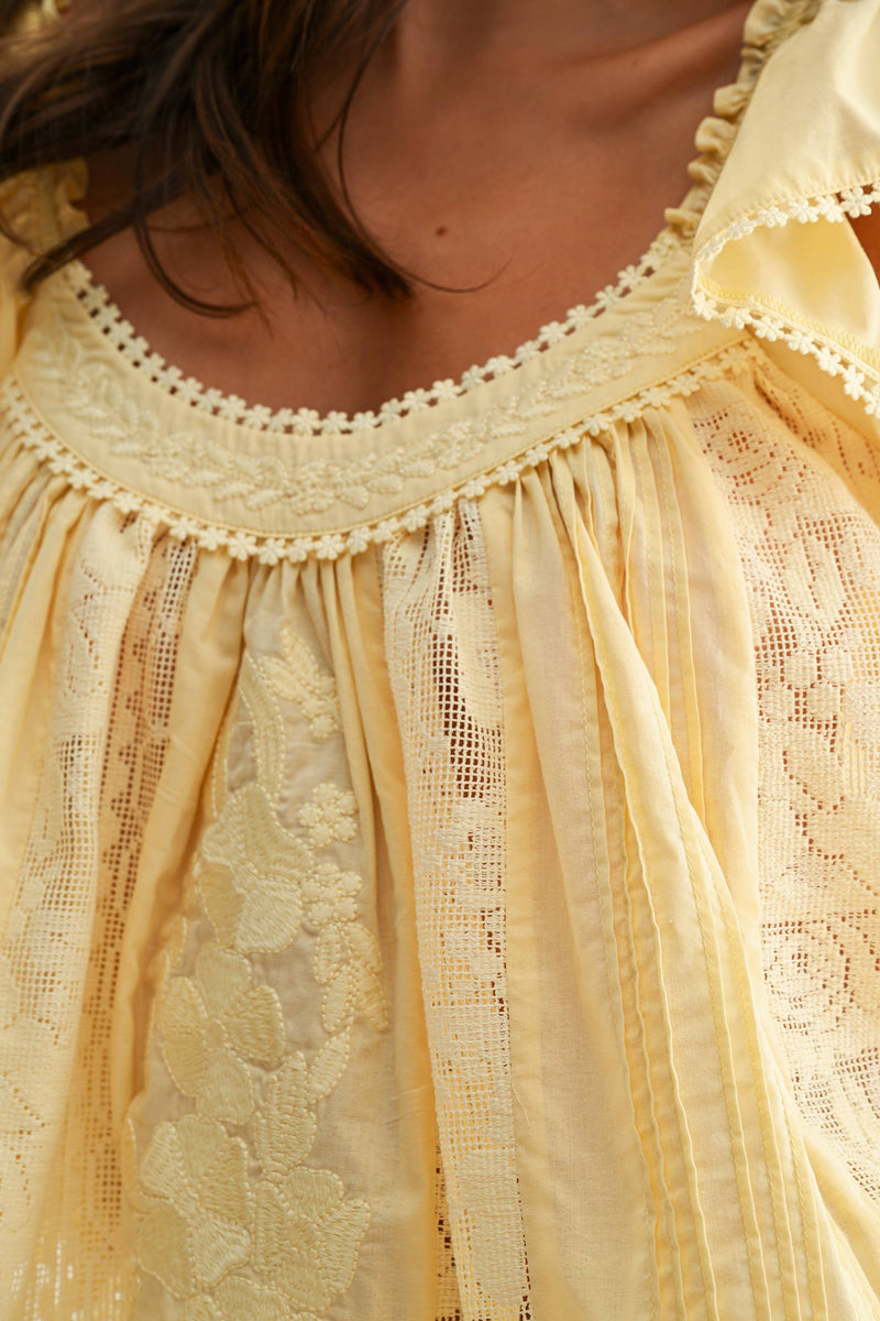 Embroidered Lace Blouse - Light Yellow