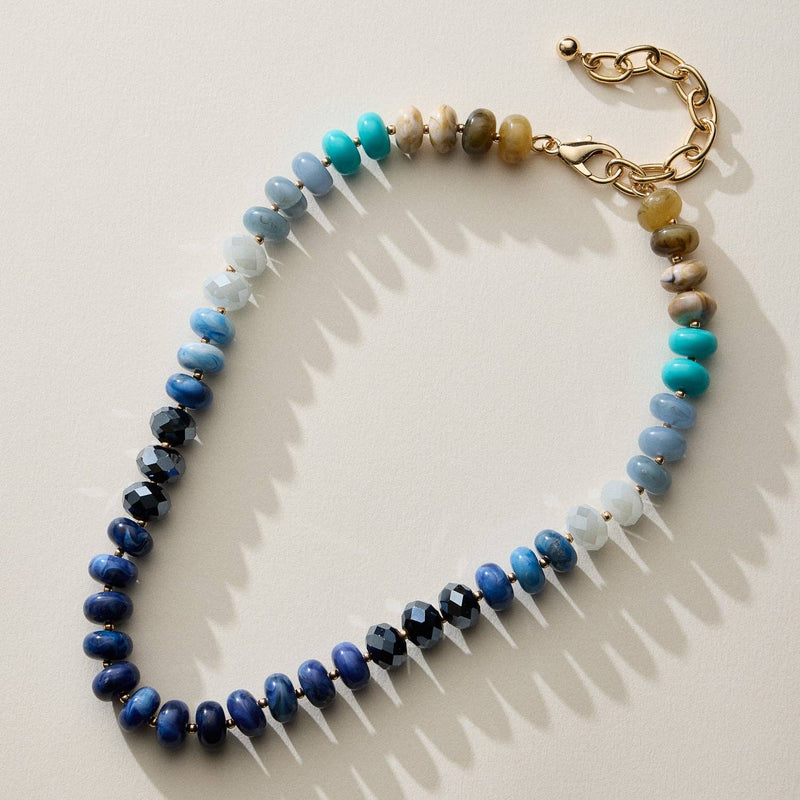 Adjustable Length Mixed Bead Short Necklace - Blue