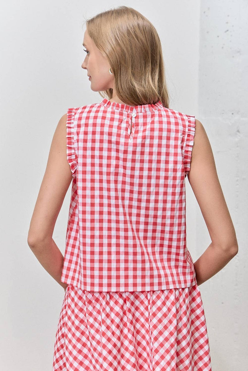 Gingham Print Top - Red (Curvy)
