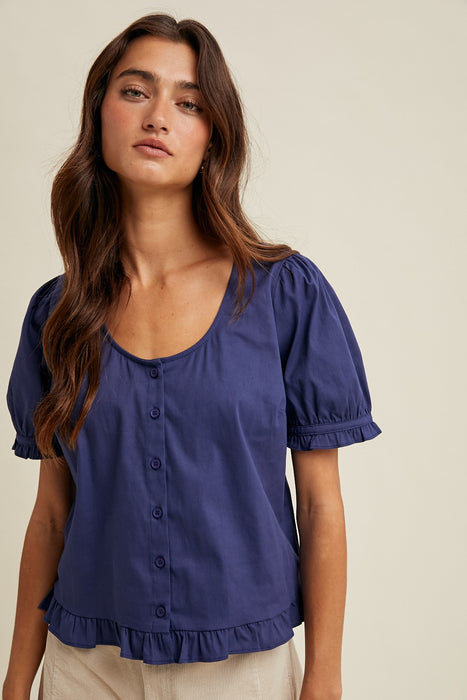 Button Up Blouse - Navy