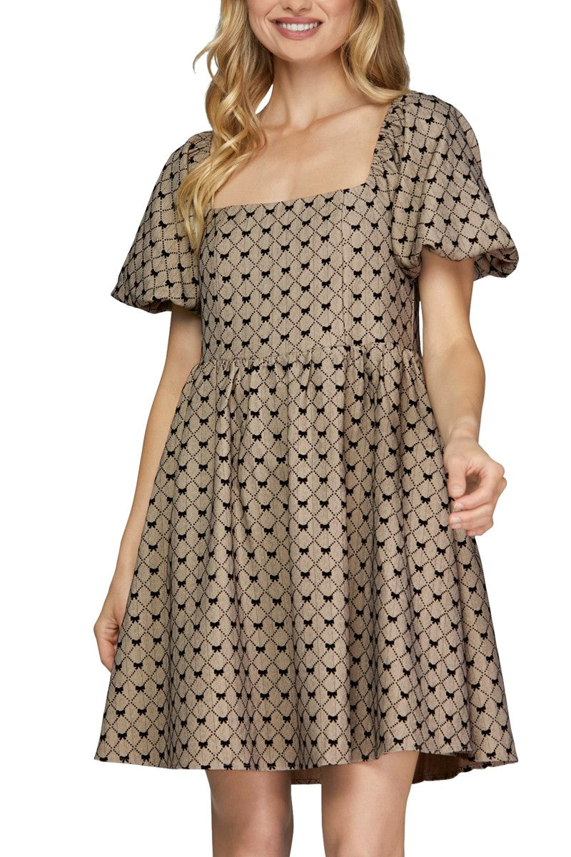 Bow Woven Dress - Taupe