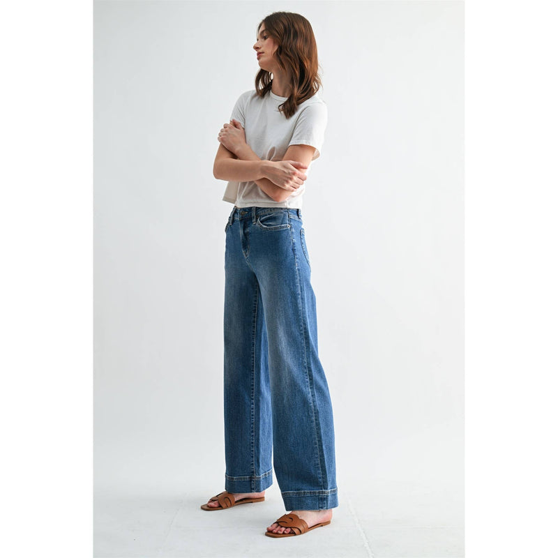 Mica Denim • Mid Rise Wide Leg Jeans - Bismark