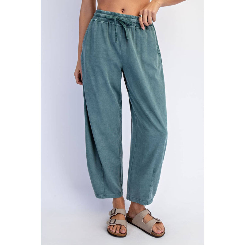 Mineral Washed Cotton Barrel Pants - Jungle