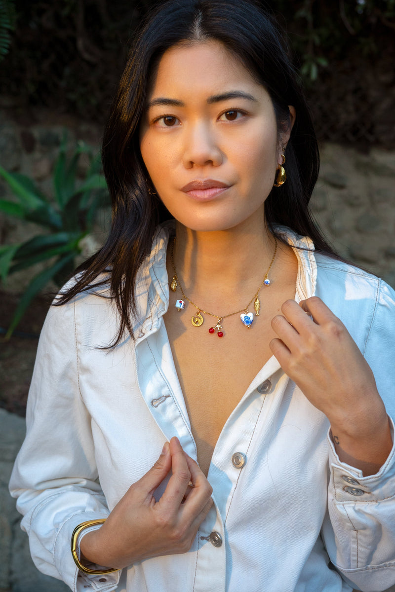 Peter + June • Lucky Charmed Necklace 18k Gold Plated Over Stainless Steel Ceramic