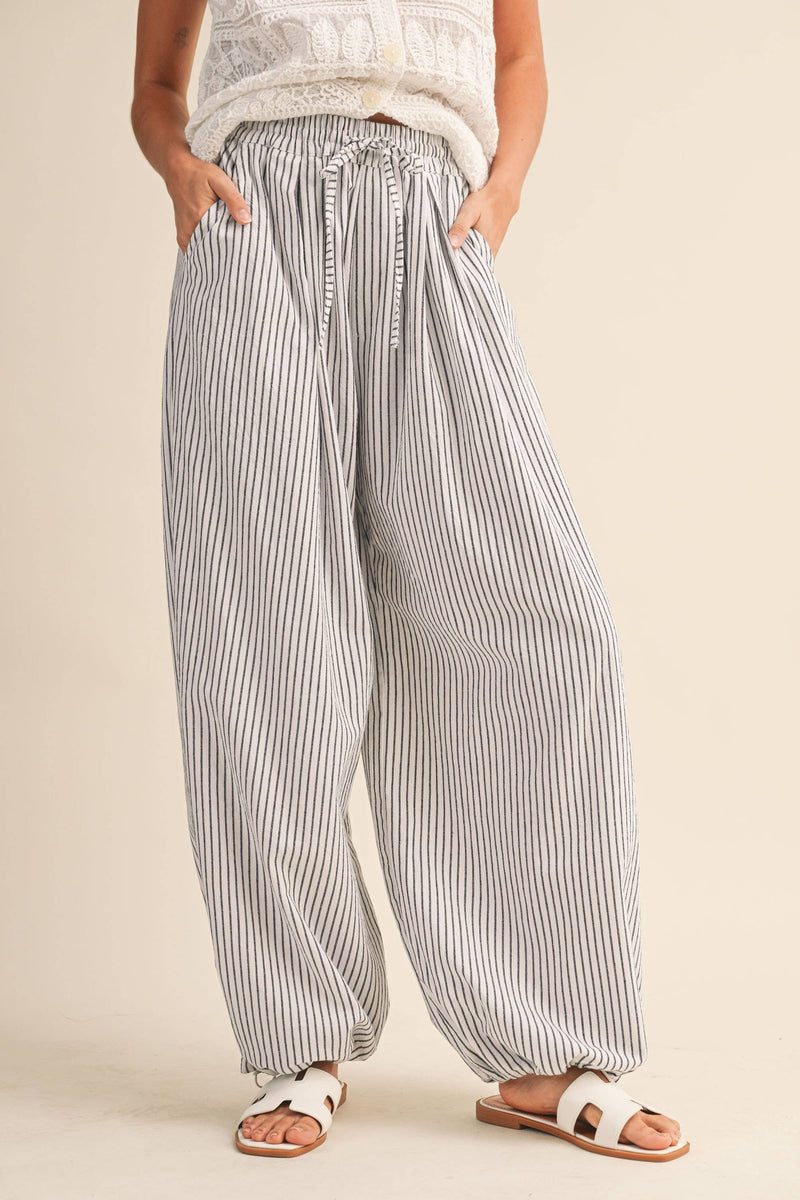 Striped Balloon Pants - White & Black