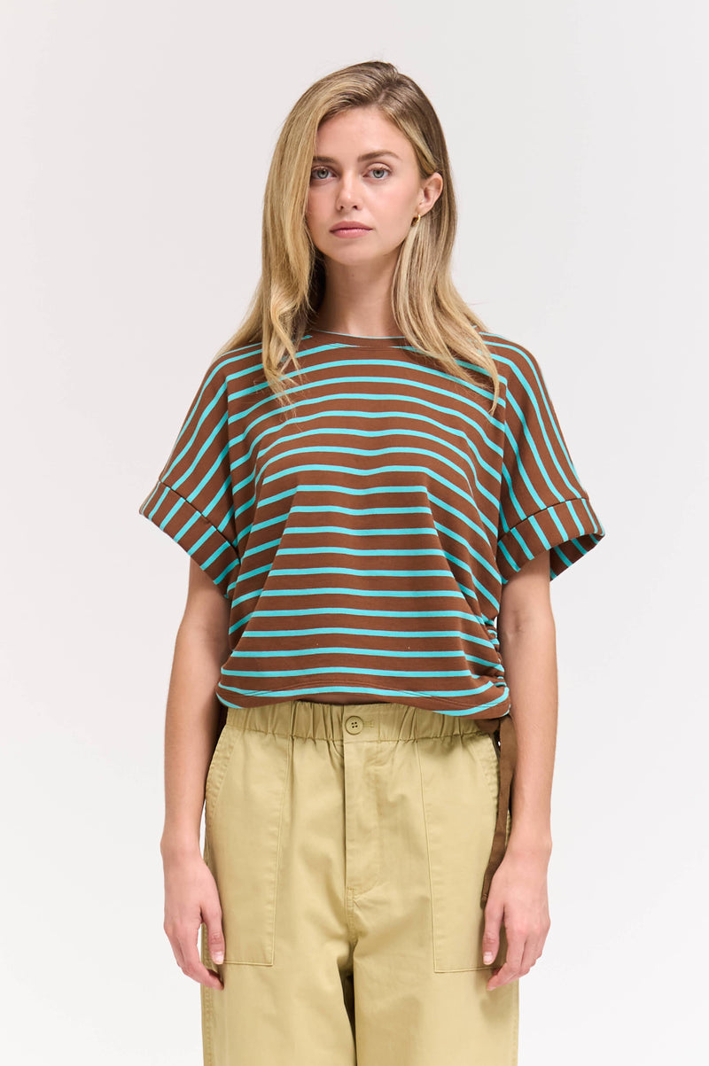 Stripe Drawstring Tee - Chocolate