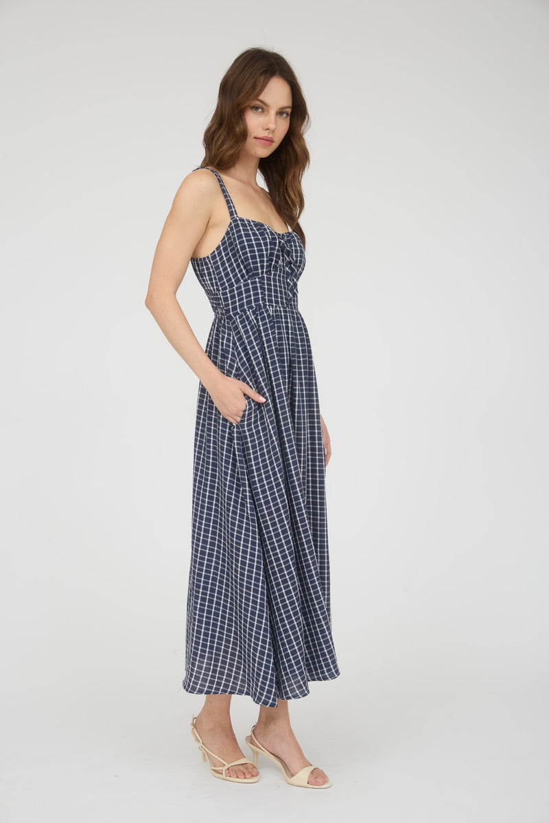 Plaid Midi Dress - Navy