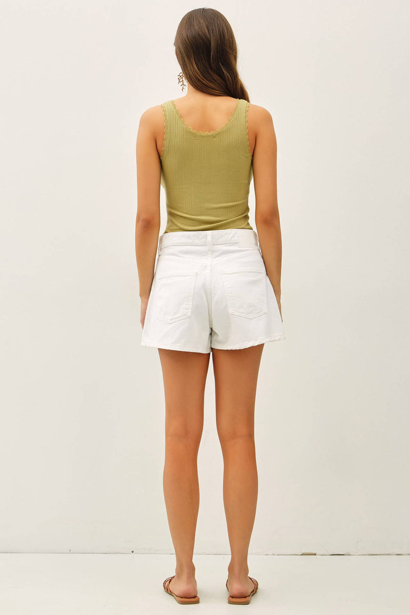 Lace Trim Rib Tank - Fern