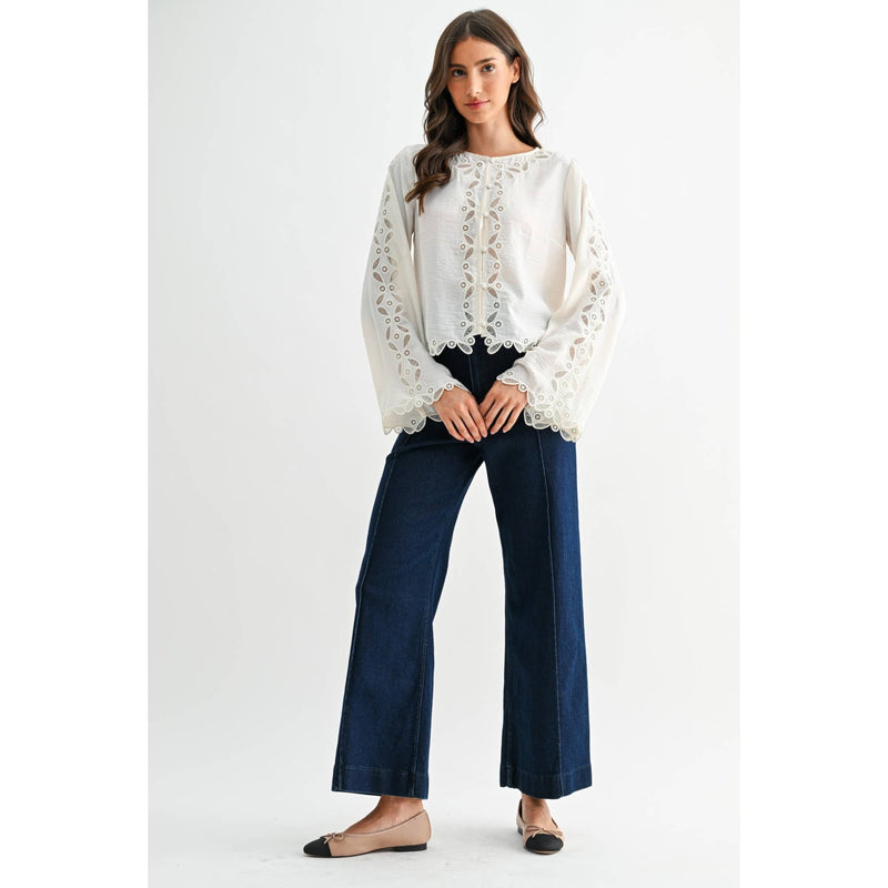 Scalloped Embroidered Blouse - Ivory