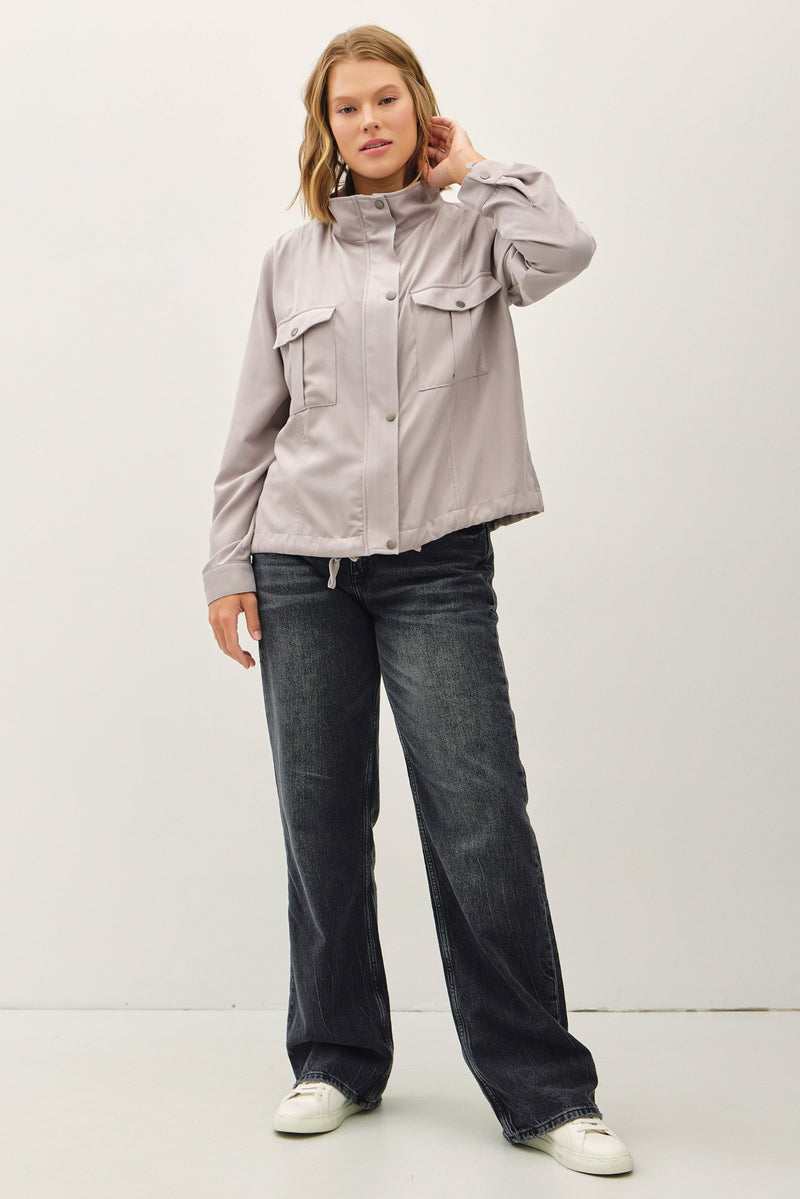 Cropped Utility Zipper Safari Jacket - Warm Grey