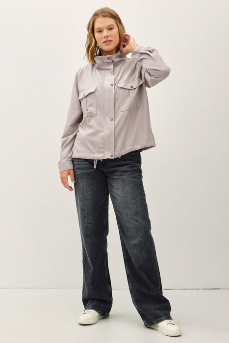 Cropped Utility Zipper Safari Jacket - Warm Grey