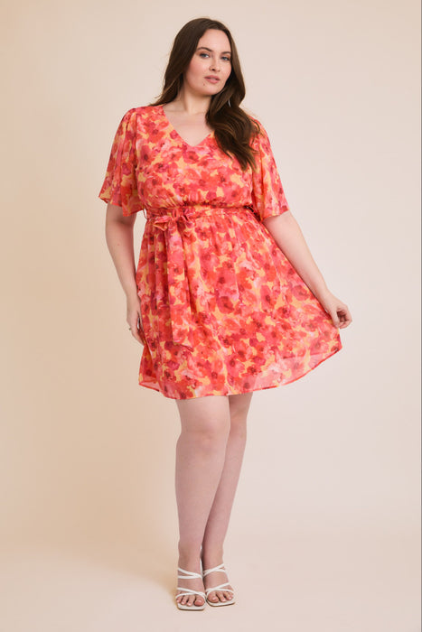 Floral Print Dress - Yellow & Pink