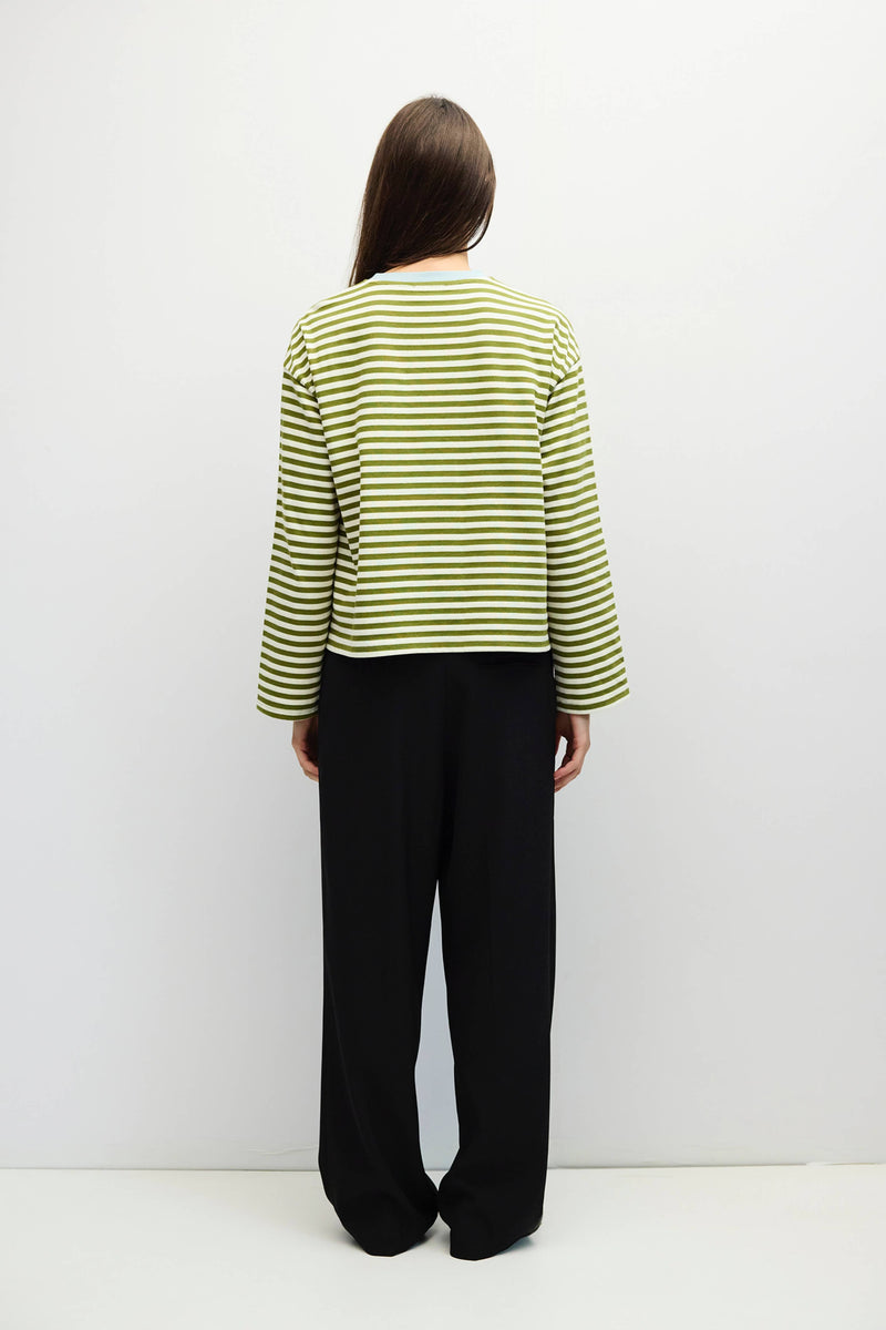 The Jessie Top | Striped Long Sleeve T-Shirt - Olive & Cream