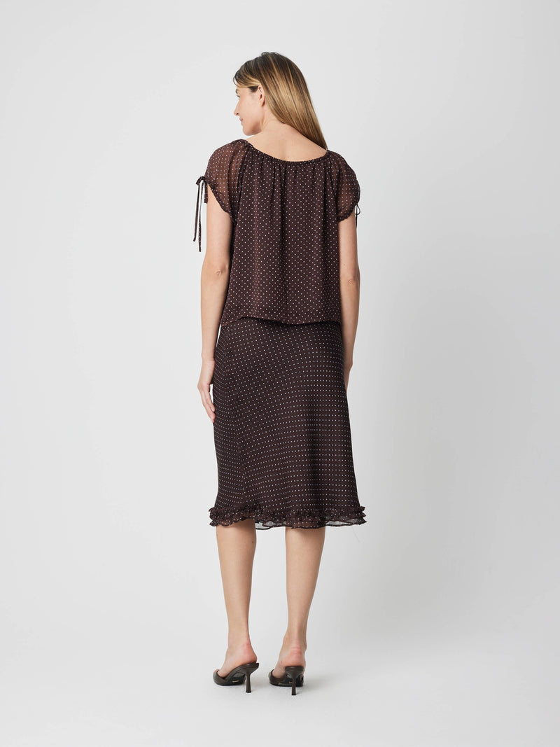 The Lauryn Top | Sheer Polka Dot Chiffon Top - Brown & Blue