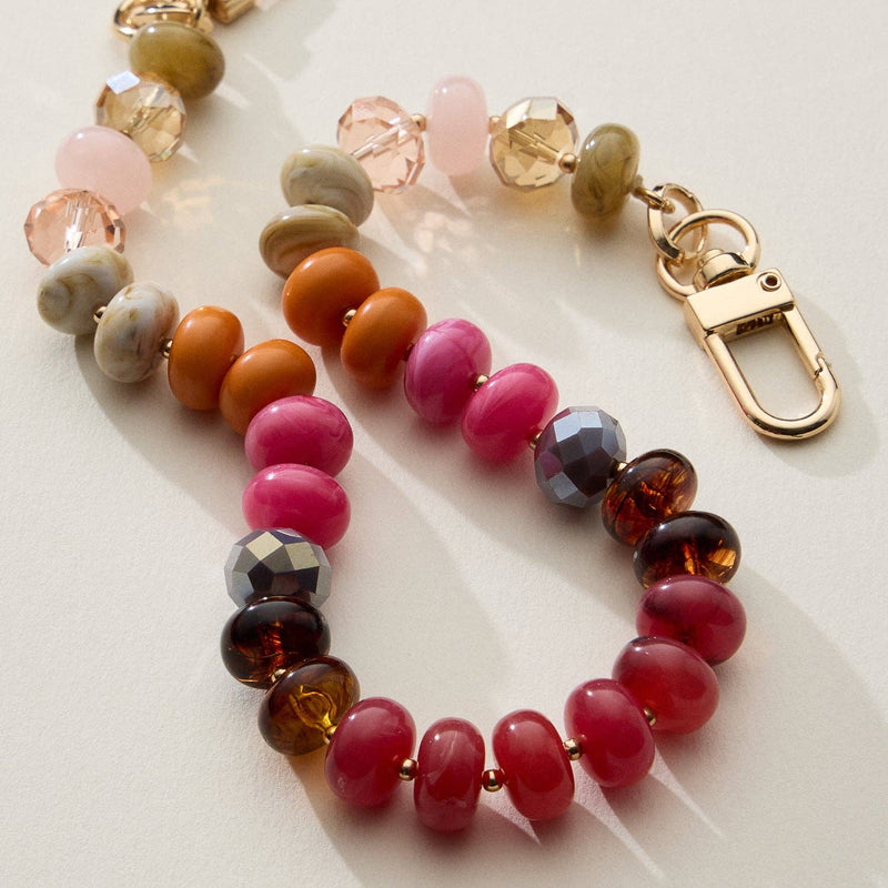 Mixed Bead Bag Keychain W/ Gold Clasps - Fuchsia