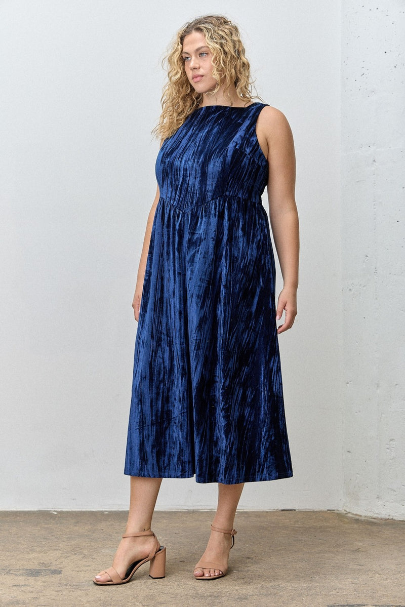 Velvet Midi Dress - Navy