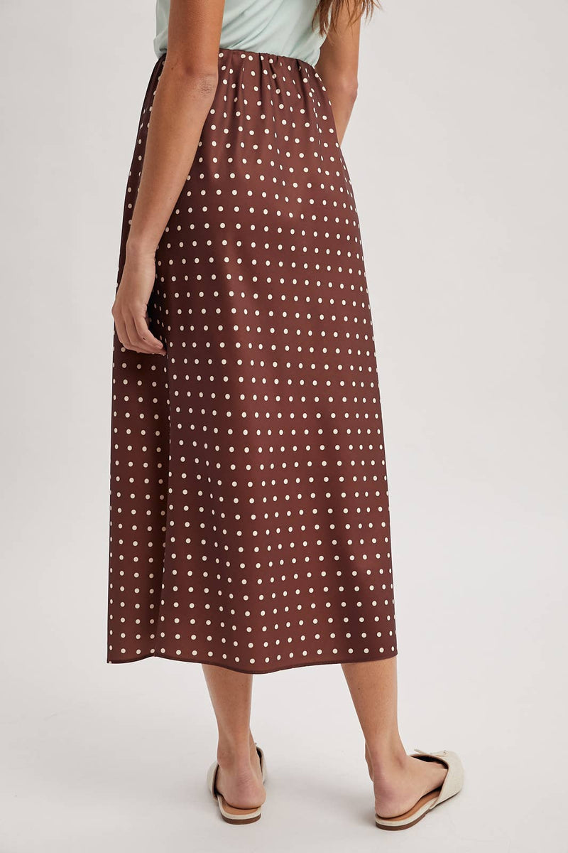 Polka Dot Satin Midi Skirt - Chocolate & White